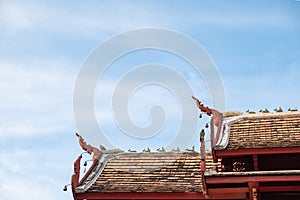 Two layers roof of a buddhist church in Thai temple