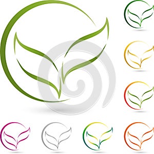 Two Leaves, Plants and Circle, Nature and Gardener Logo