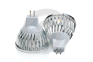 Two LED bulbs MR16. Isolate on white.
