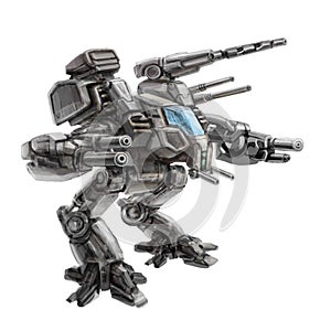 Two-legged walking combat robot. Science fiction illustration.