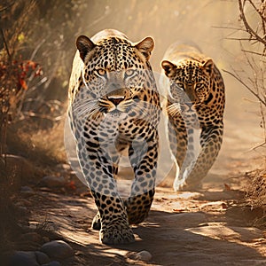 Two Leopards Walking