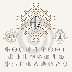 Two letters monogram template in outline style. Set of letters from A to Z.