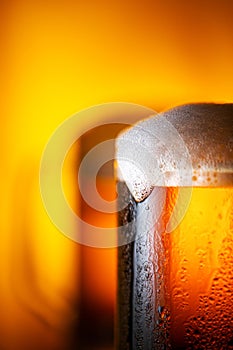 Two Light Beer Mugs with White Foam