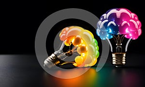 Colorful Brain Lightbulbs on Black