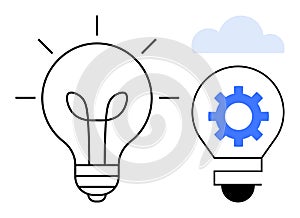 Lightbulbs Representing Creative Ideas and Innovation with Gear and Cloud Elements
