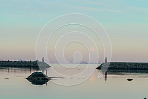 Two lighthouses in the dusk