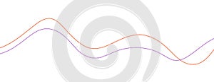 Two line waves curve twisty flow vector or 2 wavy chart graph stream strokes red purple isolated on white background, idea of