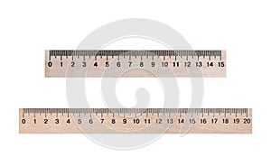 Two lines of wood 20 and 15 centimeters on a white background