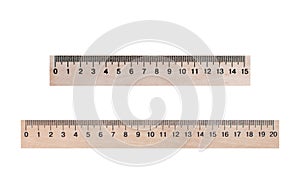 Two lines of wood 20 and 15 centimeters on a white background photo
