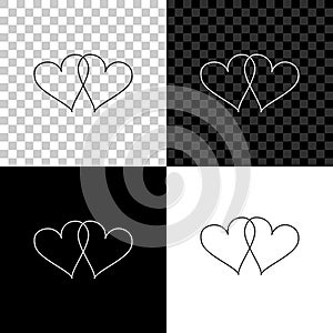 Two Linked Hearts icon isolated on black, white and transparent background. Heart two love sign. Romantic symbol linked