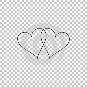 Two Linked Hearts icon isolated on transparent background. Heart two love sign. Romantic symbol linked, join, passion