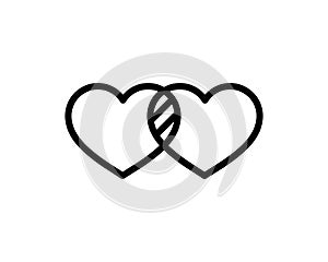 Two linked hearts vector icon isolated on white background. Valentine's day symbol.