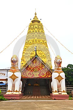 Two lion guard statues in Thai temple