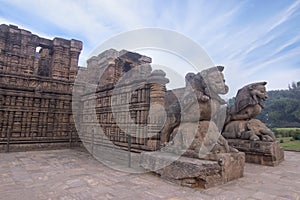 Two Lion Statue at the Entrance of the ancient Sun temple, Konark