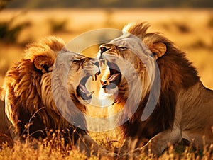 Two lions playing with each National Maasai Serengeti