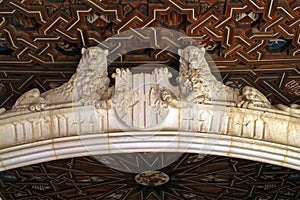 Two lions in The Synagogue of El Transito or `Synagogue Samuel ha-Levi` in Toledo, Spain.