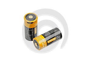 Two lithium-ion batteries on a white background