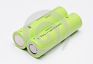 Two Lithium Ion Rechargeable Batteries Cells type 18650 flat pole photo