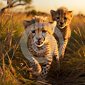 two little baby tigers in field generated by AI tool