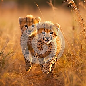 two little baby tigers in field generated by AI tool