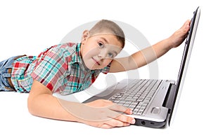 Little boy using a laptop