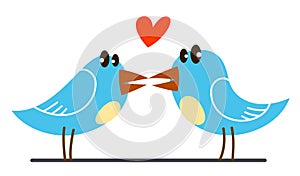 Two little cute birds lovers romantic kissing funny