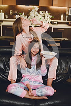 Two little girls in a cute pajamas