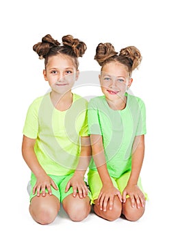 Two little girls in fancy garb photo