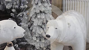 Two little polar bears reflected in the mirror. decoration.christmas white