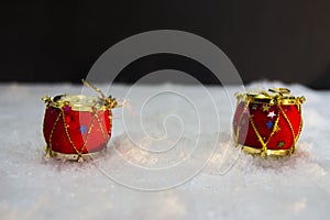 Two little red drums for christmas decoration