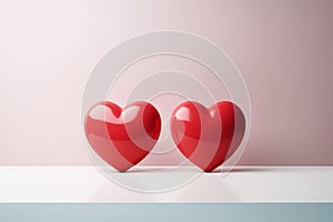 Two little red hearts, a symbol of couple for Valentine's Day greeting card and love celebrations