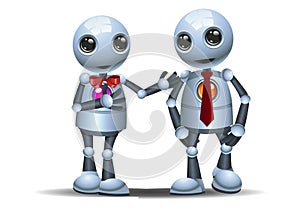 Two little robot walk as a business partner