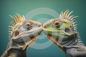 two lizards with dewlaps facing each other