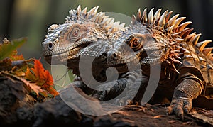 Two Lizards Perched on Tree