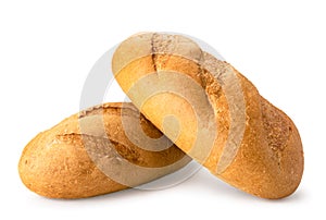 Two loaves bread close-up on a white background. Isolated.