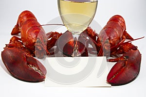 Two Lobsters, Menu or Recipe Card, Wine Glass