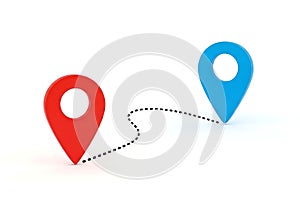 Two location pointers connected by a dotted line