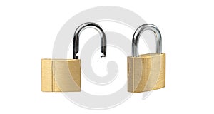 Two Locks Isolated, Golden Padlocks Set