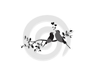 Birds couple in love on branch, wall decals, vector, birds silhouettes illustration isolated on white background