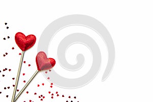 Two love magic wands. Valentine`s Day concept. Copy space