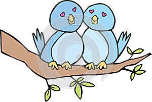 Two lovebirds on a branch