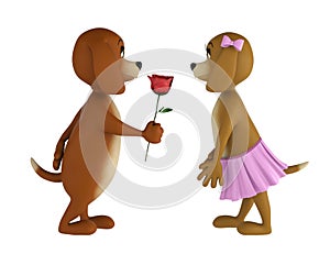 Two lover valentine dogs isolated on white background. 3d render