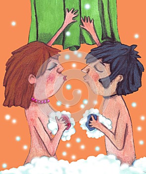 Two lovers in the bath with soap and bubbles