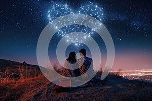 two lovers romantic night couple looking at stars in the sky pragma