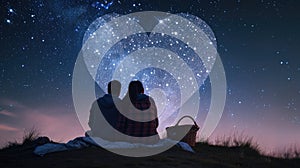 two lovers romantic night couple looking at stars in the sky pragma