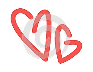 Two loving hearts doodle element