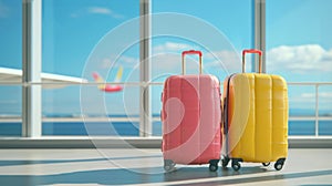 two luggages in front of a window