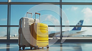 two luggages in front of a window