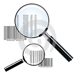 Two magnifying glasses over bar codes