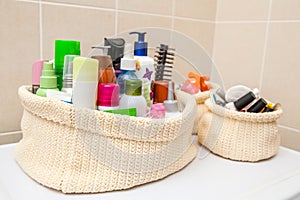 Two make up bag with cosmetics and brushes